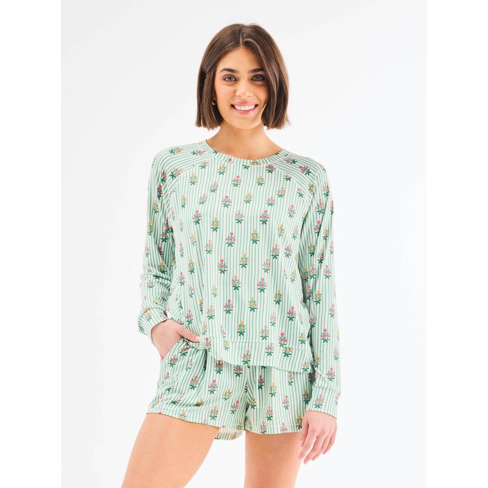 Annie Cottage Stripes Green Shorts Set