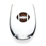 Brown & White Football Stemless Wine Glass
