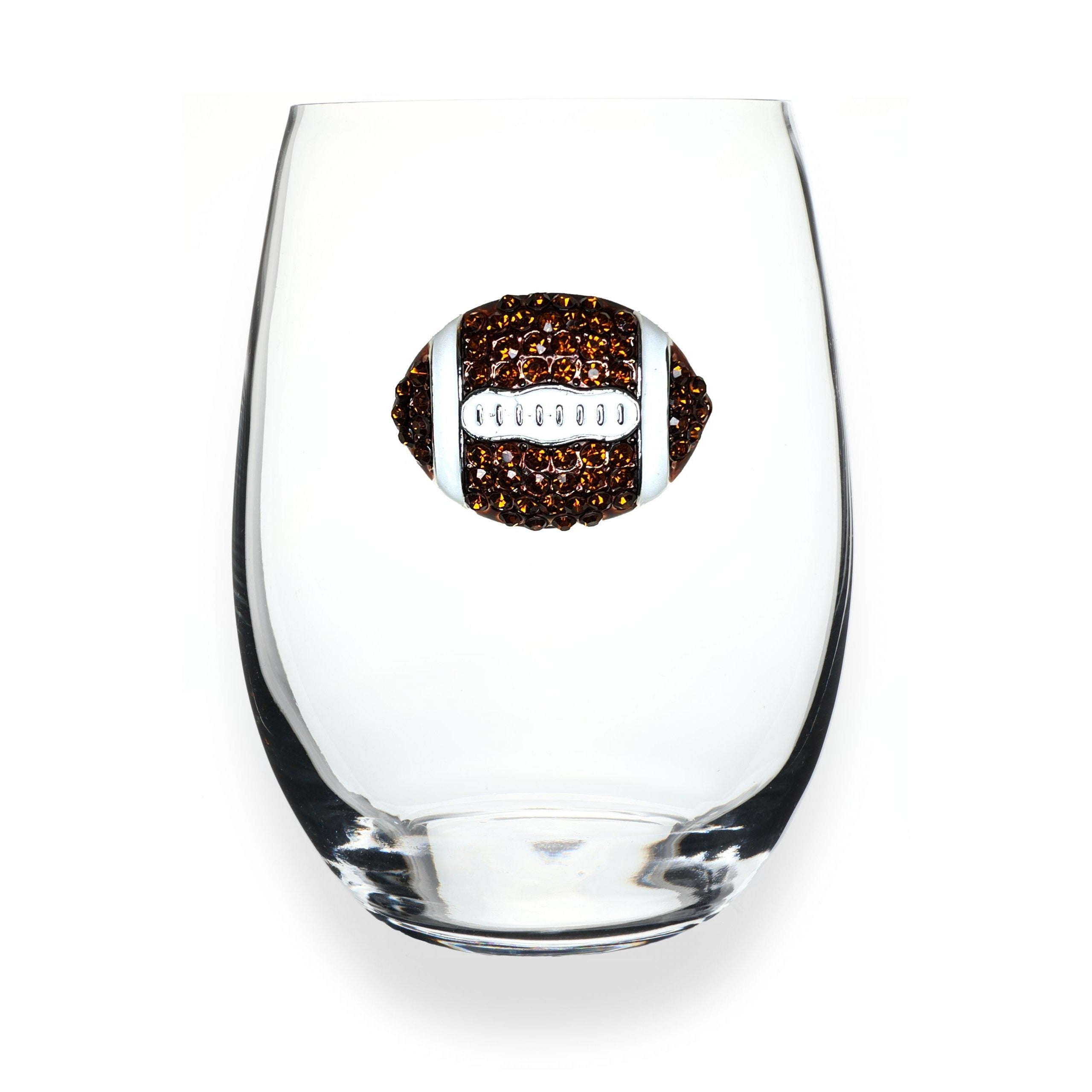 Brown & White Football Stemless Wine Glass
