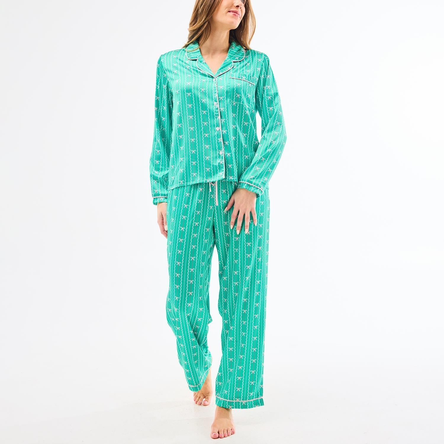 Charlotte In a Bow Pajama Set - Green