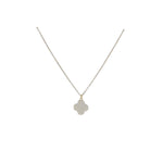 15" 18K Plated Necklace - Cable Chain White Enamel Quatrefoil Pendant