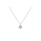 15" 18K Plated Necklace - Cable Chain White Enamel Quatrefoil Pendant