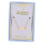 15" 18K Plated Necklace - Gold Sideways Cross