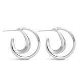 **Summer Polished Double Hoop Silver Earrings - 50536
