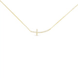 **Gold CZ Curved Laying Cross Necklace - 52162