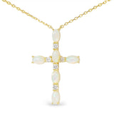 **Gold CZ and Opal Cross Necklace - 52166