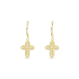 **Gold Patterned Small Cross Hoop Drop Earrings - 52172