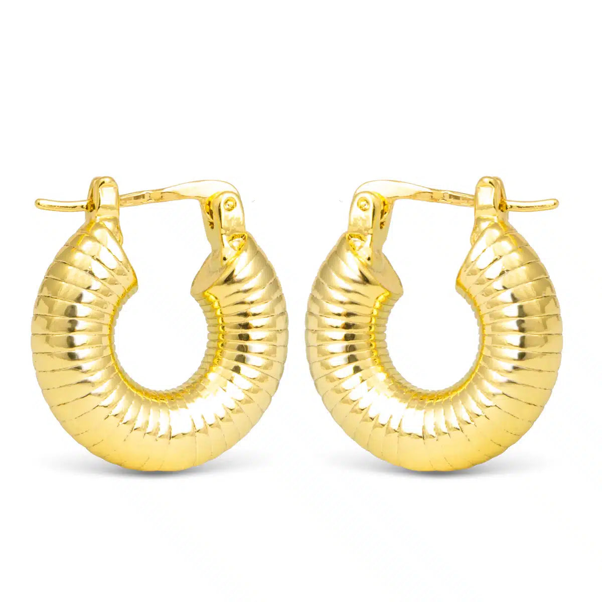 Alyson Polished Ribbed Hoop Gold Earrings - 50573