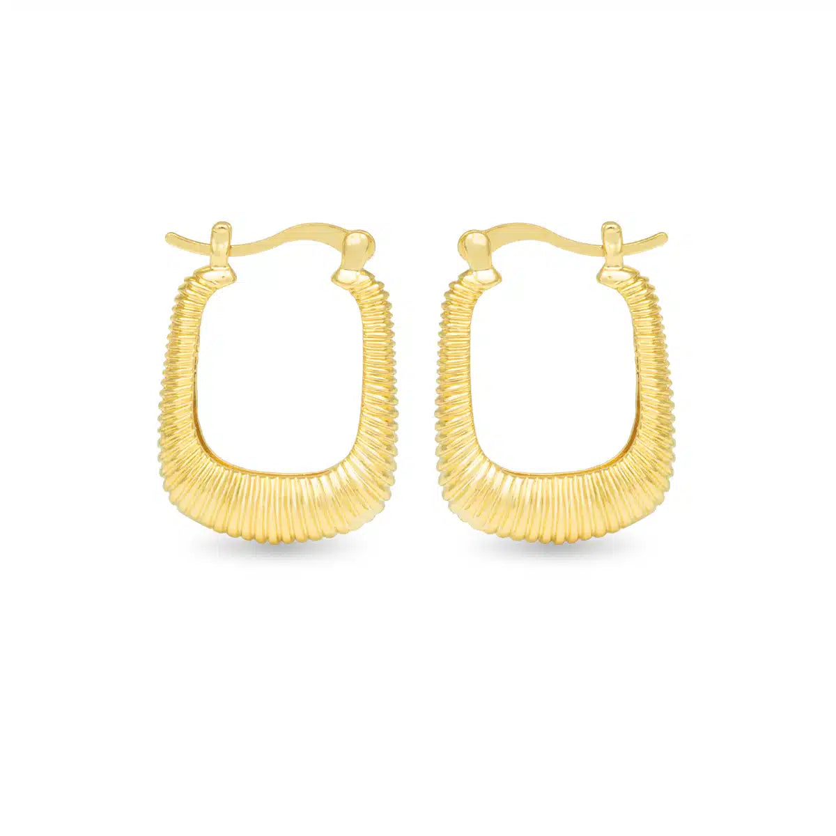 Angelina Polished Ribbed Square Hoop Gold Earrings - 50557