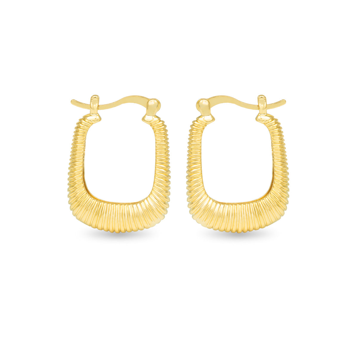 Angelina Polished Ribbed Square Hoop Gold