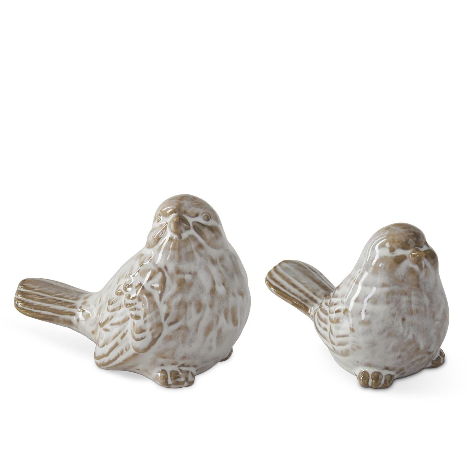 Assorted Cream & Taupe Glazed Ceramic Bird 3"