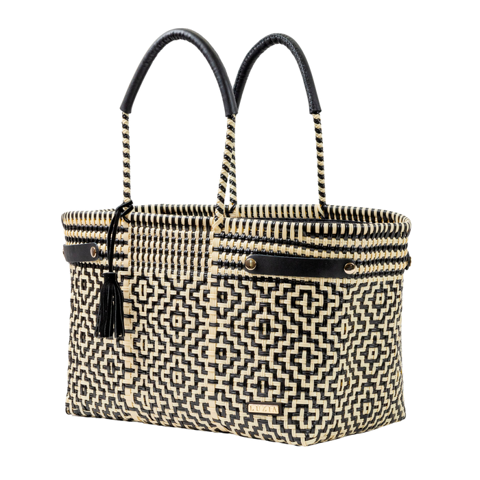 Basket Jumbo Cross Diamond Black Beige