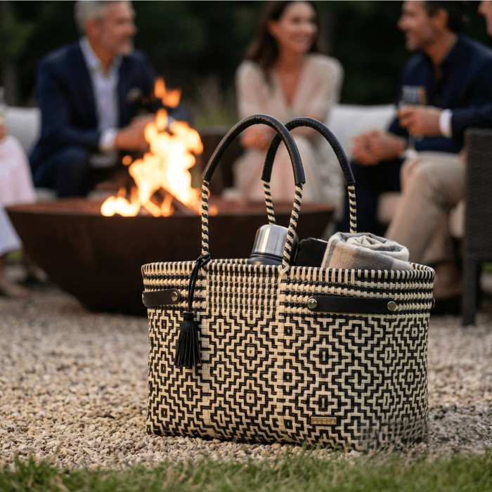Basket Jumbo Cross Diamond Black Beige
