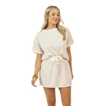 Beige and White Scuba Skirt Set