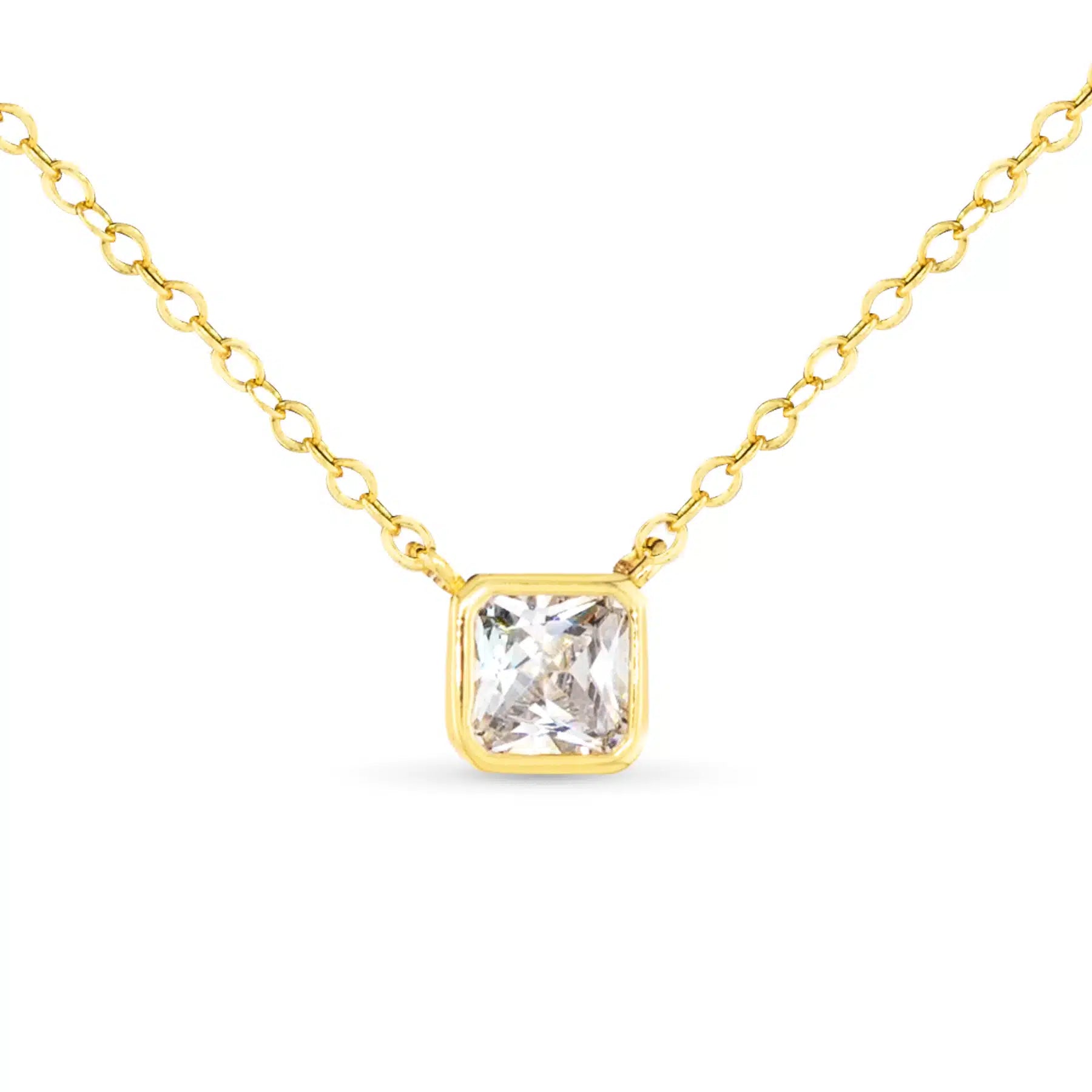 Bezel Cut Square Gold Necklace - 51166