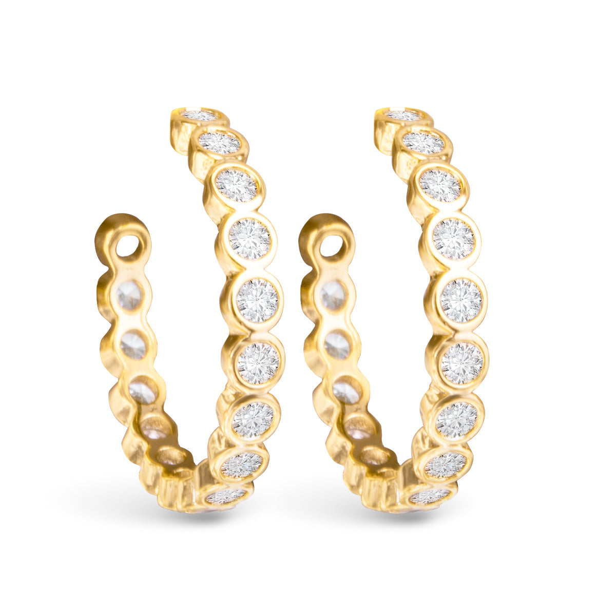 Bezel Set CZ Hoop Earring - Gold