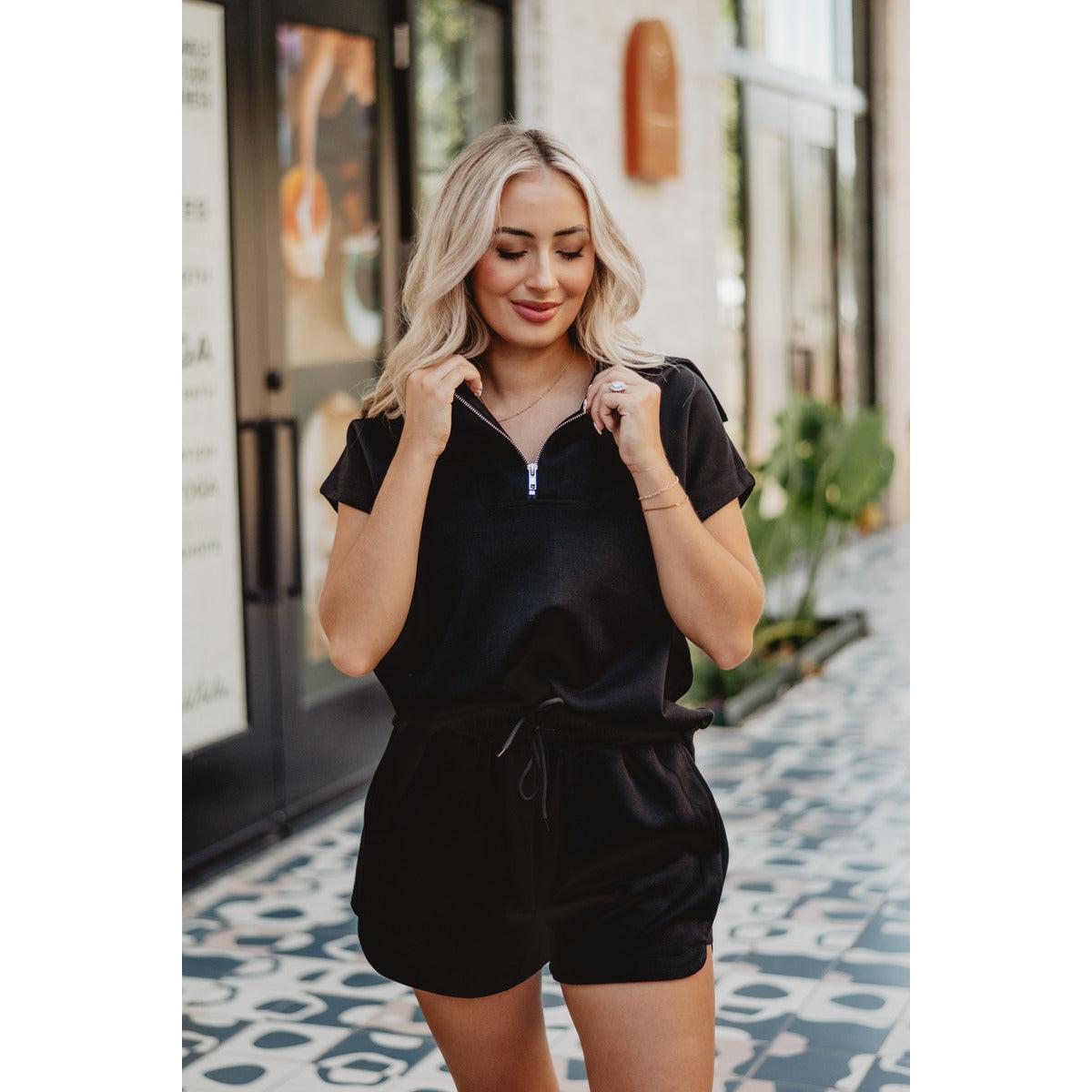 Black Scuba Shorts Set