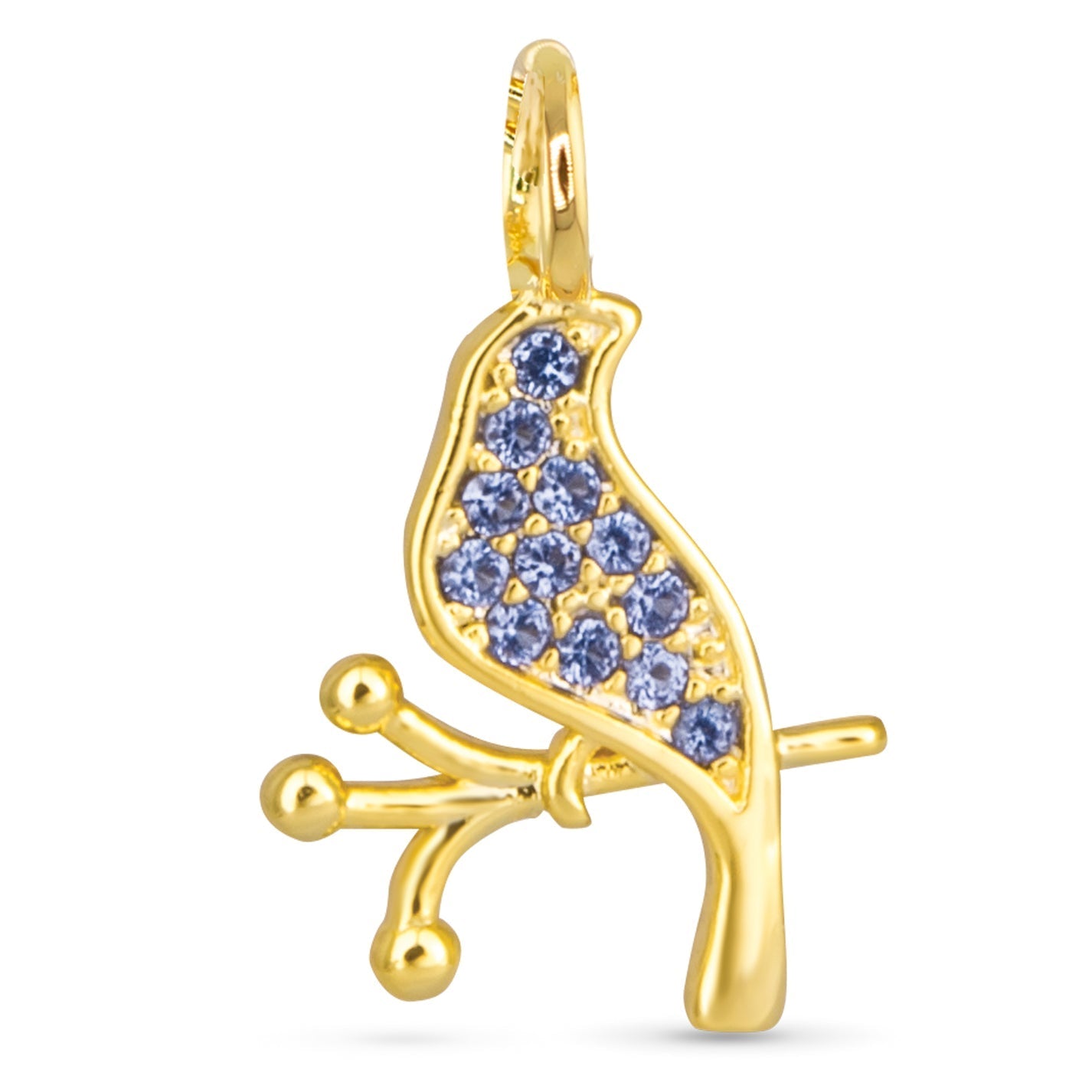 Blue CZ Bird Necklace Charm - Gold