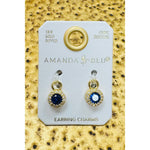 Blue CZ Halo Earring Charm - Gold