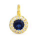 Blue CZ Halo Necklace Charm - Gold