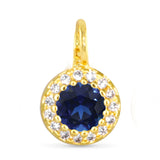 Blue CZ Halo Necklace Charm - Gold