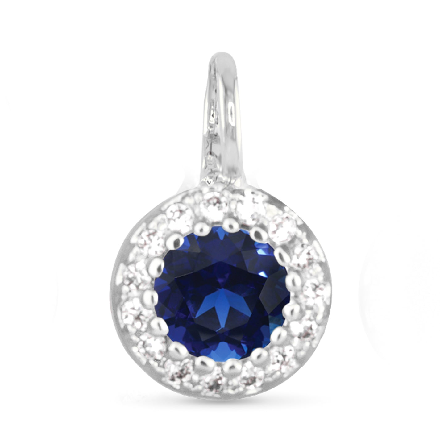 Blue CZ Halo Necklace Charm - Silver