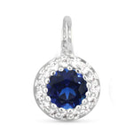 Blue CZ Halo Necklace Charm - Silver