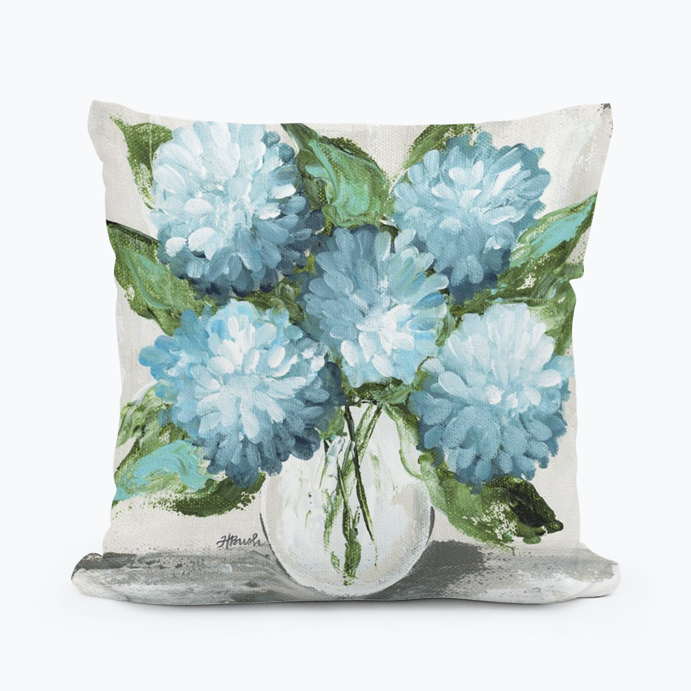 Blue Hydrangeas White Pillow