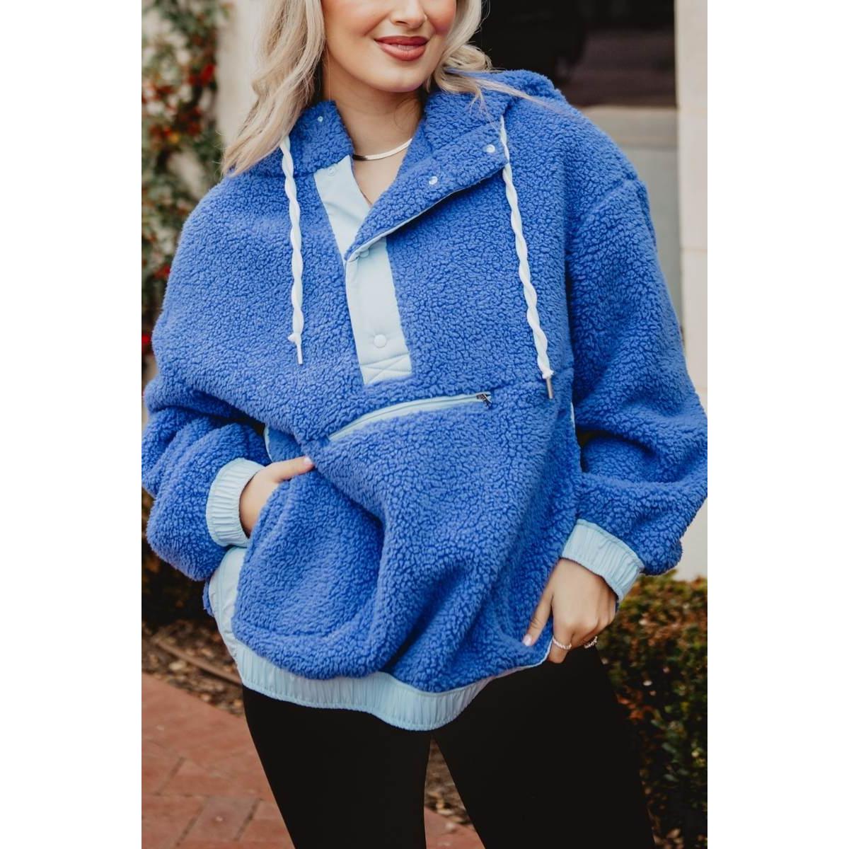 Blue Two-Toned Sherpa Fleece Pullover