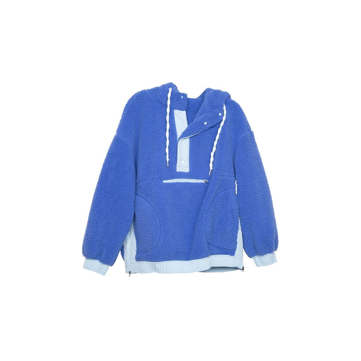 Blue Two-Toned Sherpa Fleece Pullover