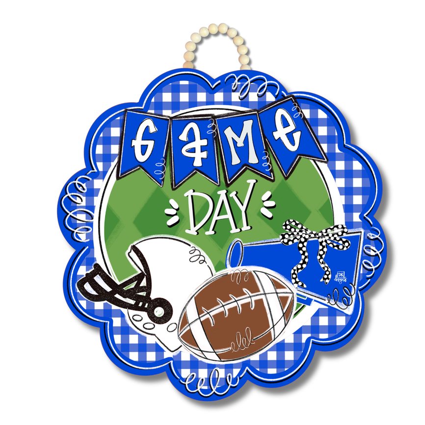 Blue & White Game Day Scallop Door Hanger