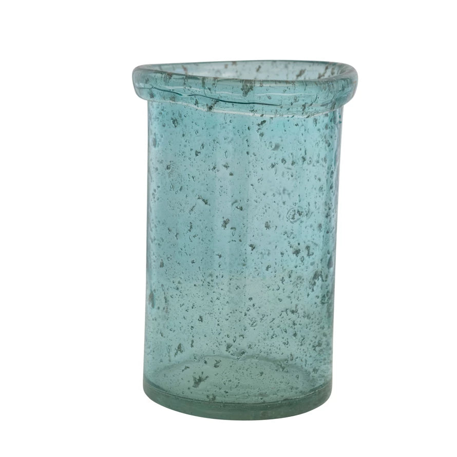 Blue seeded Hurricane Glass Vase
