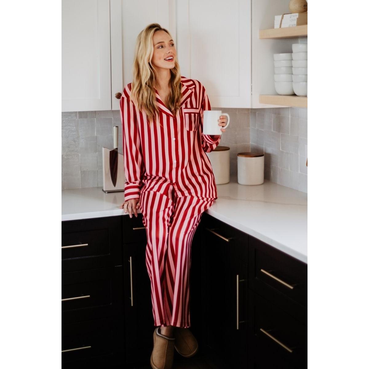 Blush Striped Satin Pajama Set
