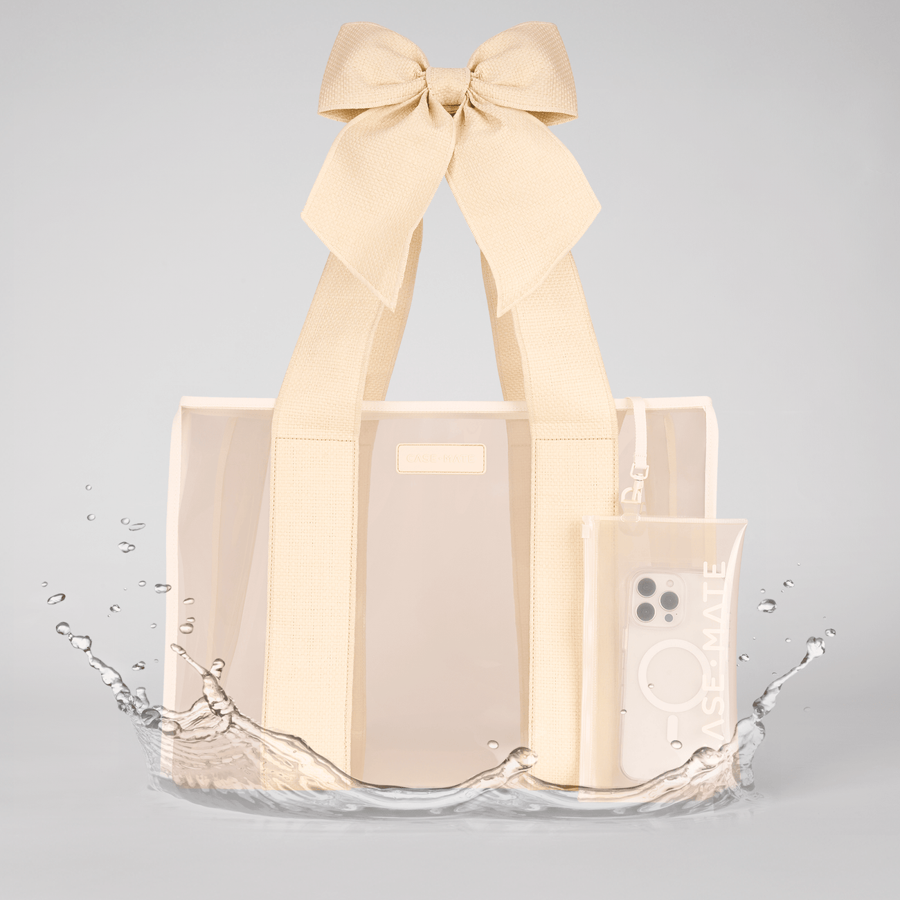 Bow Tote with Phone Pouch - Ecru Raffia