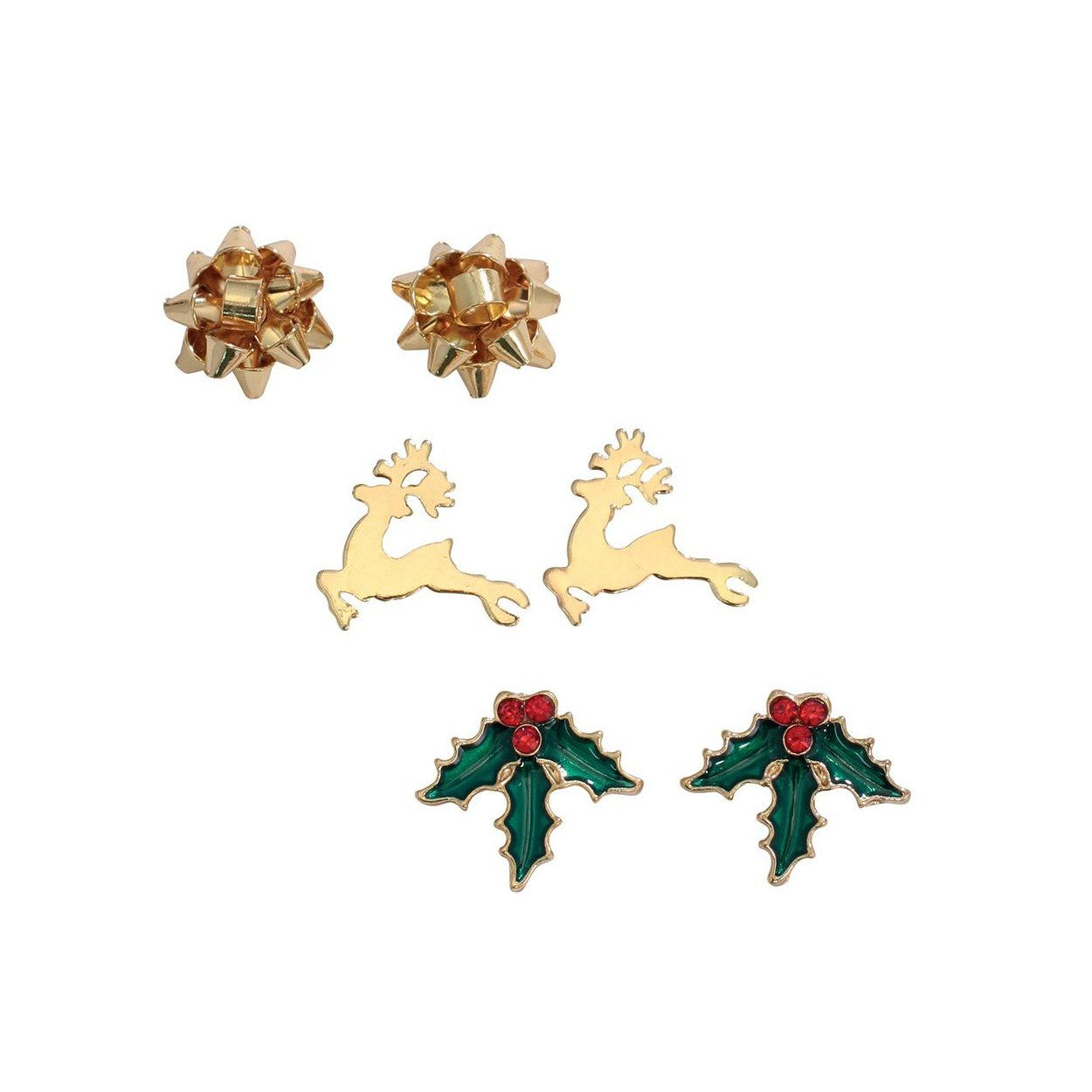 Bows Reindeer & Holly Earrings