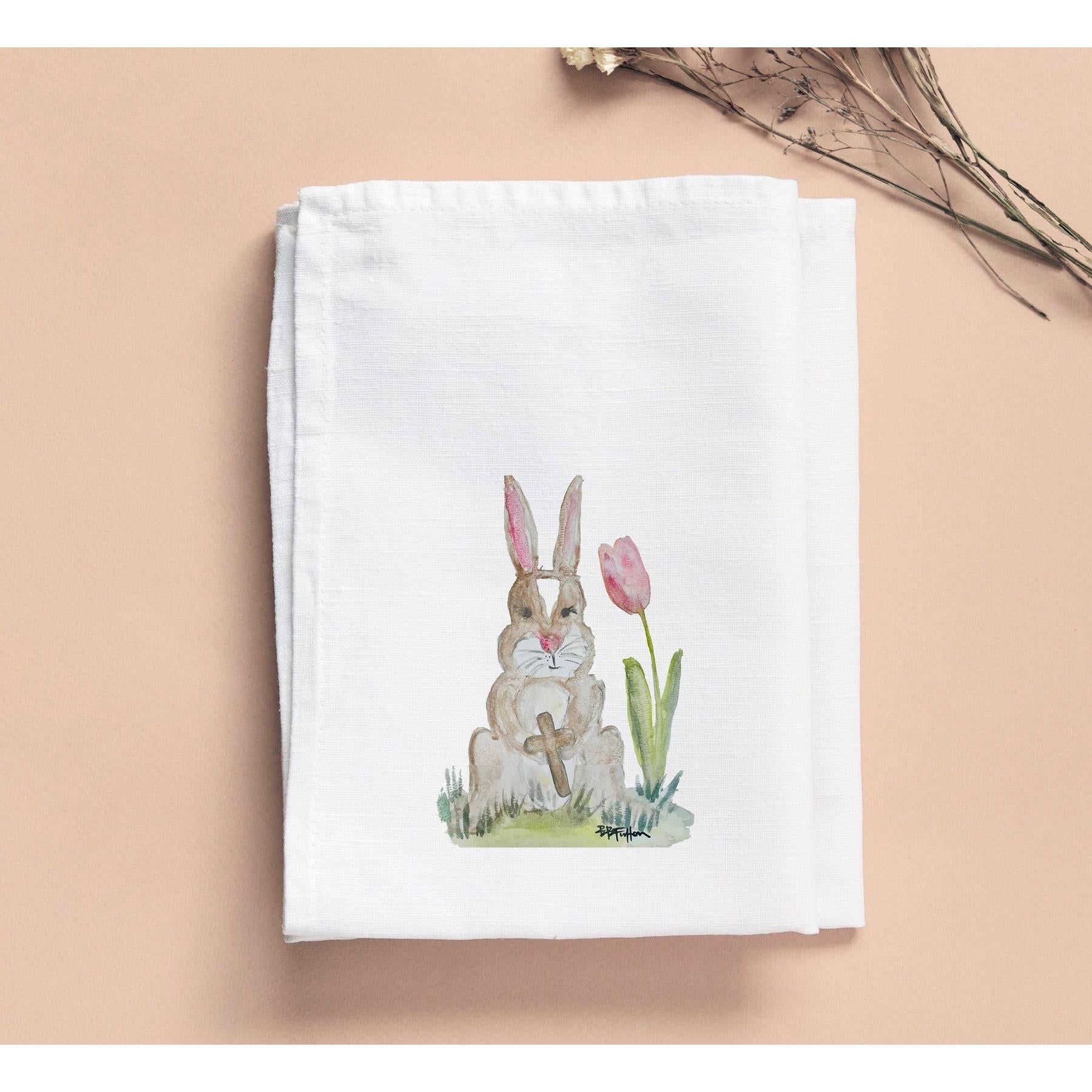 Bridgett Bunny with Pink Tulip Tea Towel
