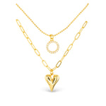 CZ Dual Layer Circle Heart Necklace - Gold - 51844