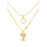 CZ Dual Layer Circle Heart Necklace - Gold - 51844