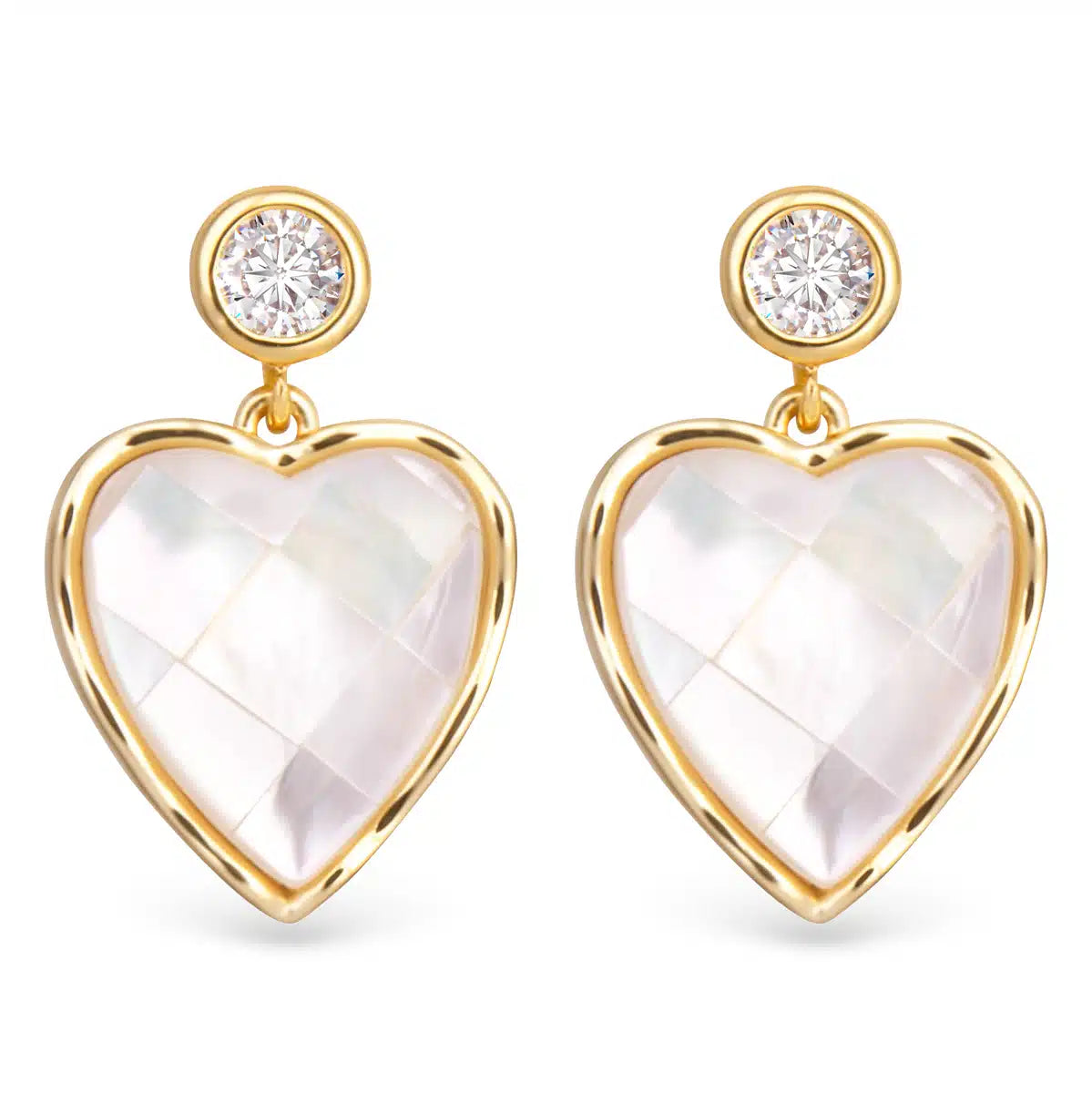 CZ Mother of Pearl Mosaic Heart Earrings – Gold - 51149