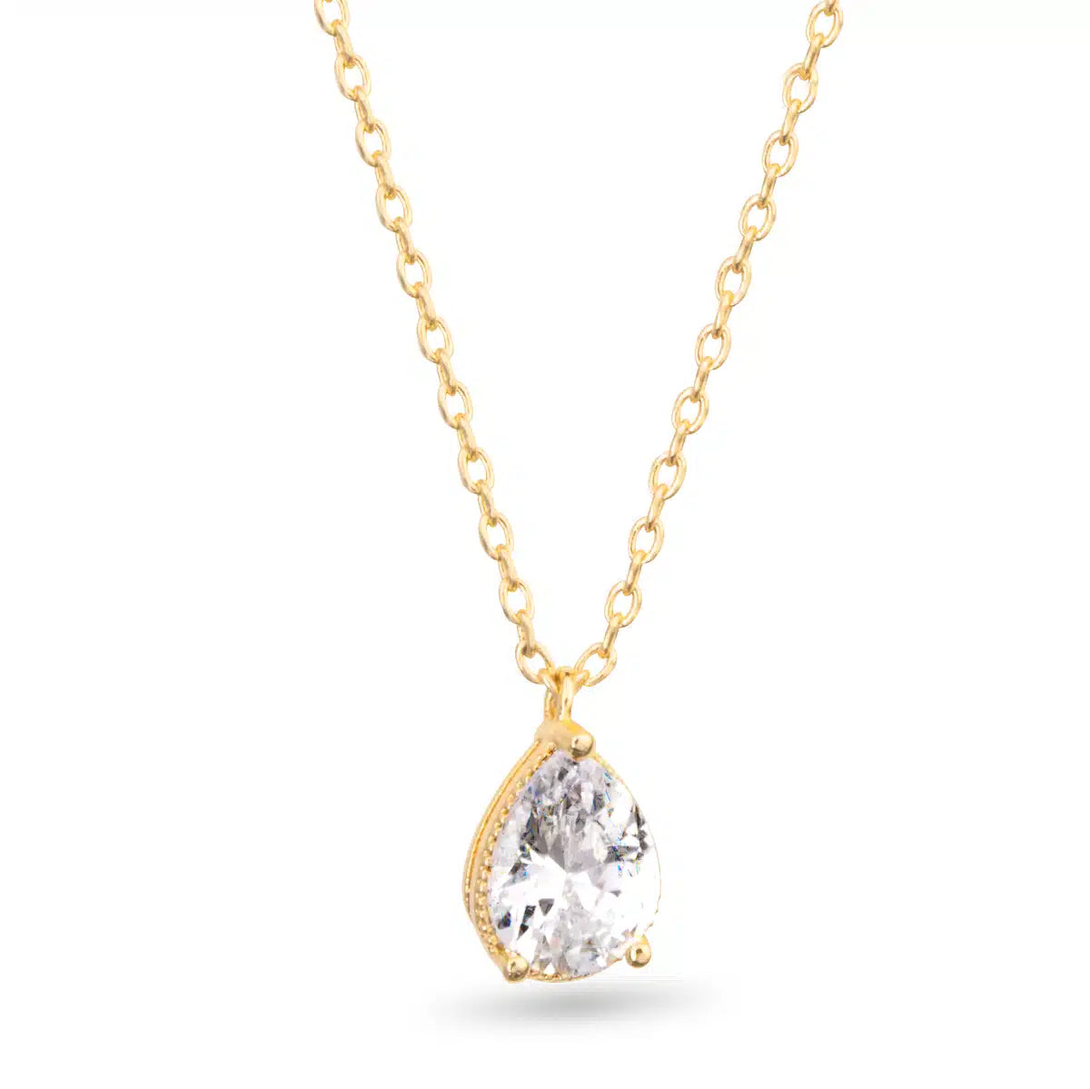 **CZ Pear Shaped Solitaire Necklace – Gold - 50133