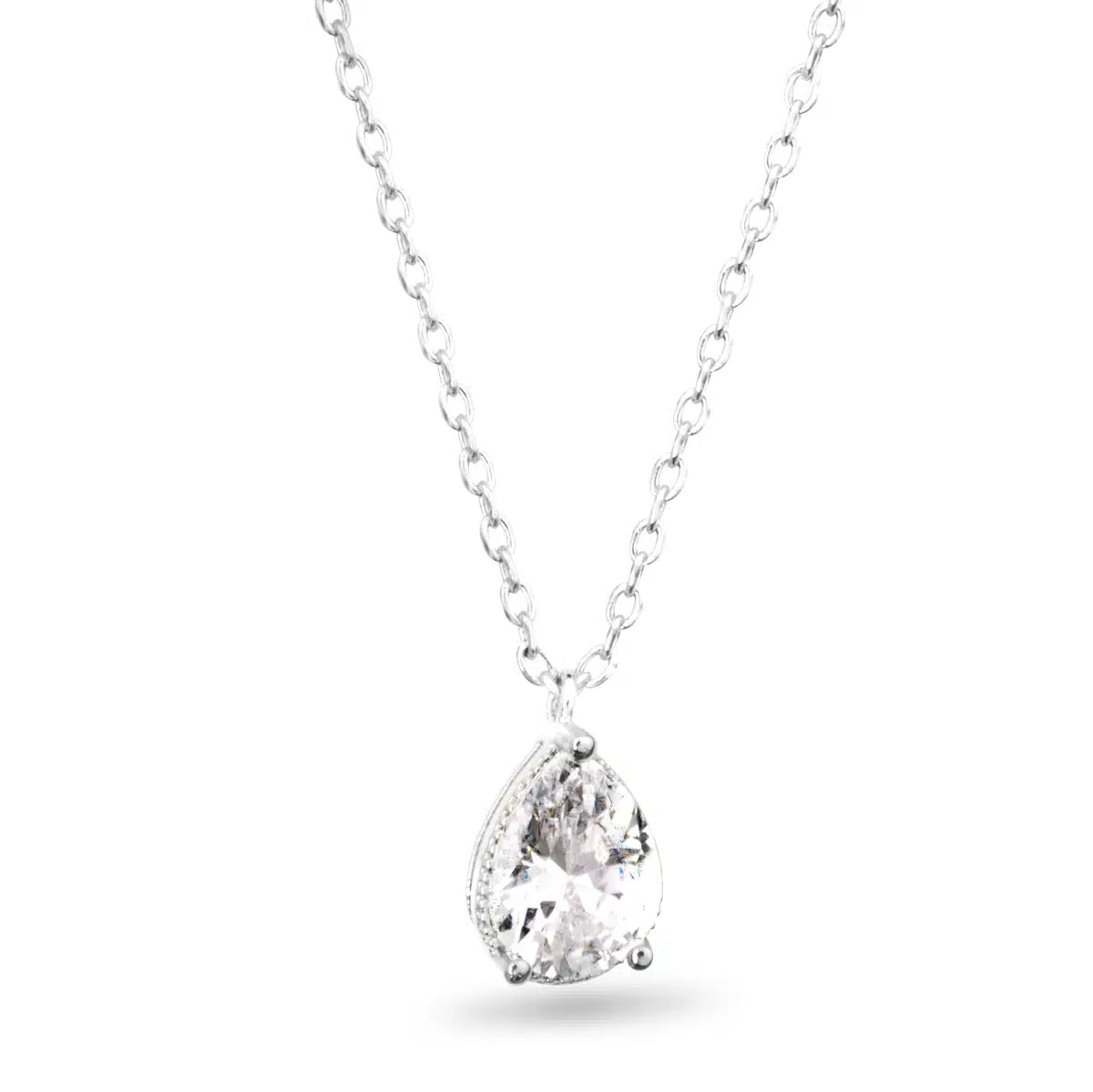 **CZ Pear Shaped Solitaire Necklace – Silver- 50132