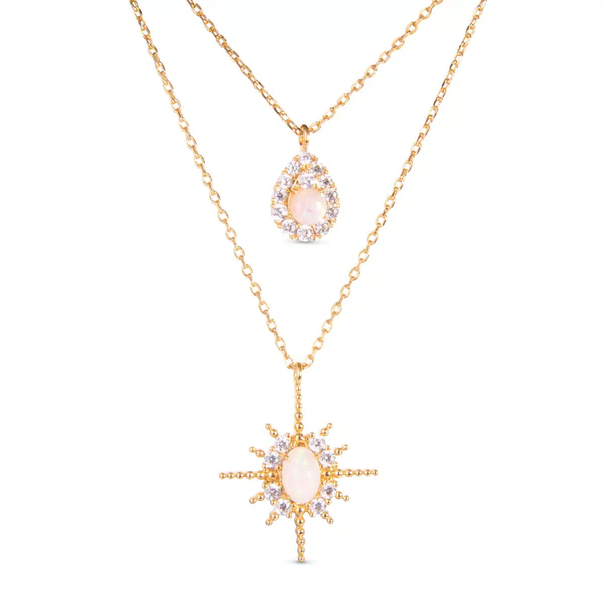 CZ and Opal Double Necklace – Gold - 50236