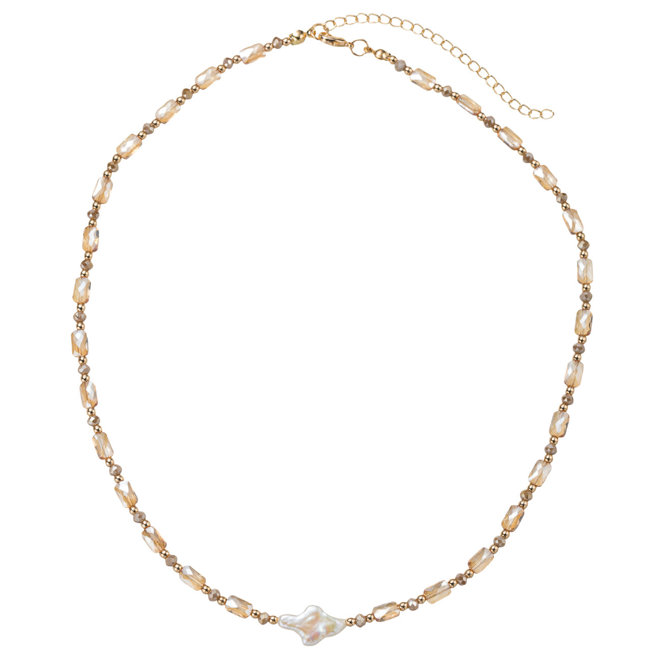 Champagne Pearl Cross Beaded Necklace