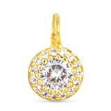 Clear CZ Halo Necklace Charm - Gold