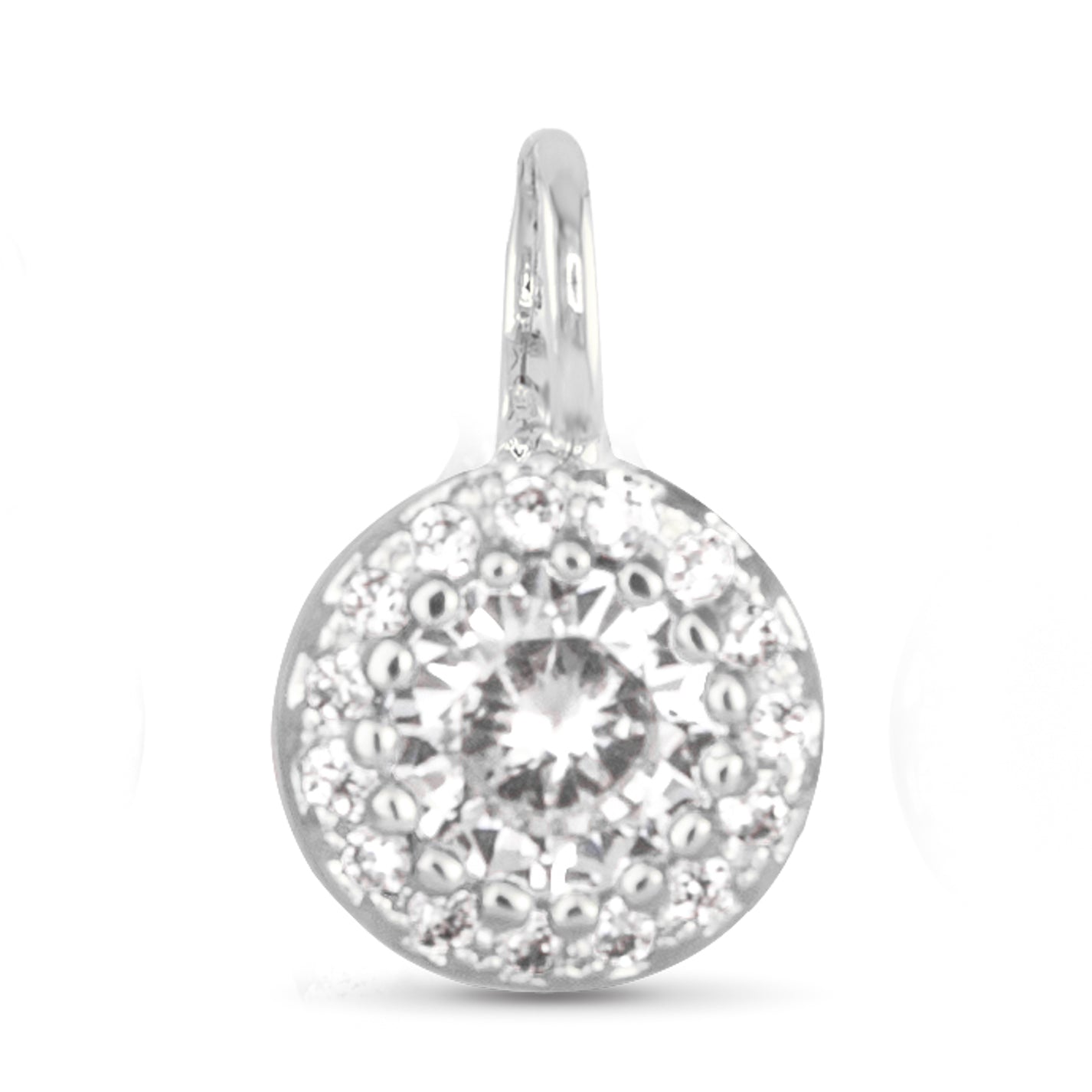 Clear CZ Halo Necklace Charm - Silver