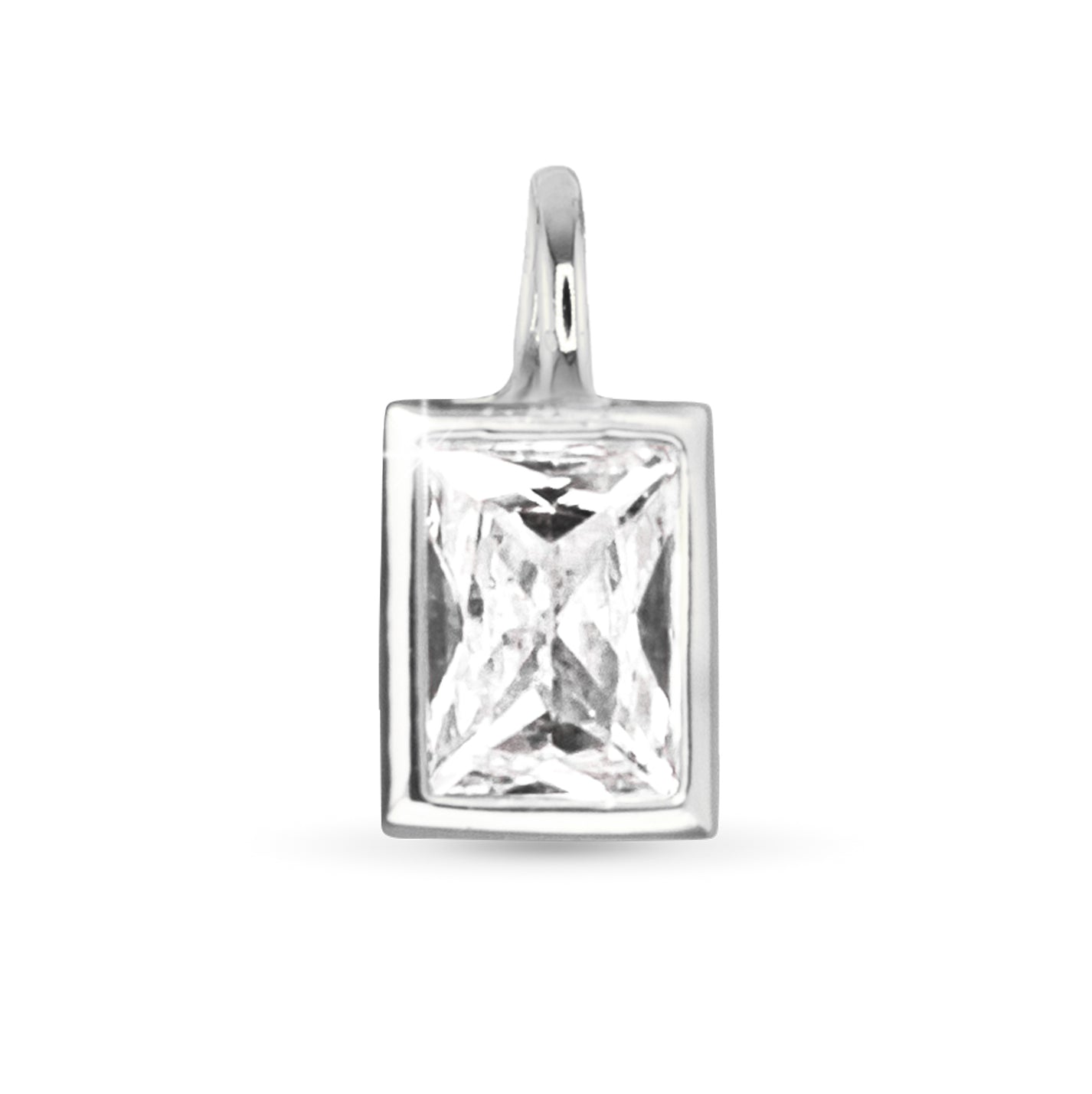 Clear Rectangle CZ Necklace Charm - Silver