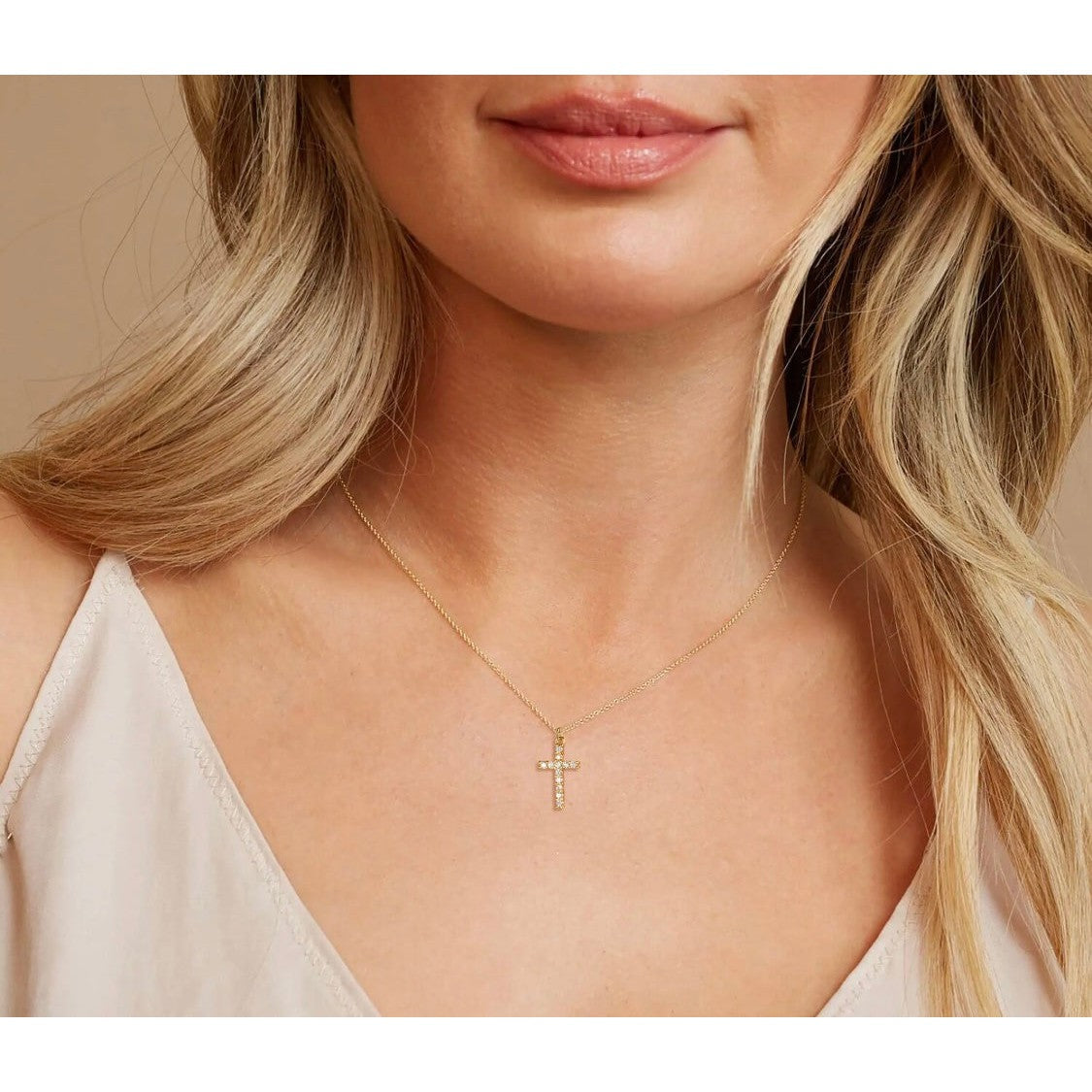 Coastal Grit Crystal Cross Necklace