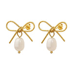 Coastal Grit Pearl Drop Bow Earrings