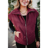 Corduroy Puffer Vest - Wine