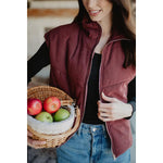 Corduroy Puffer Vest - Wine